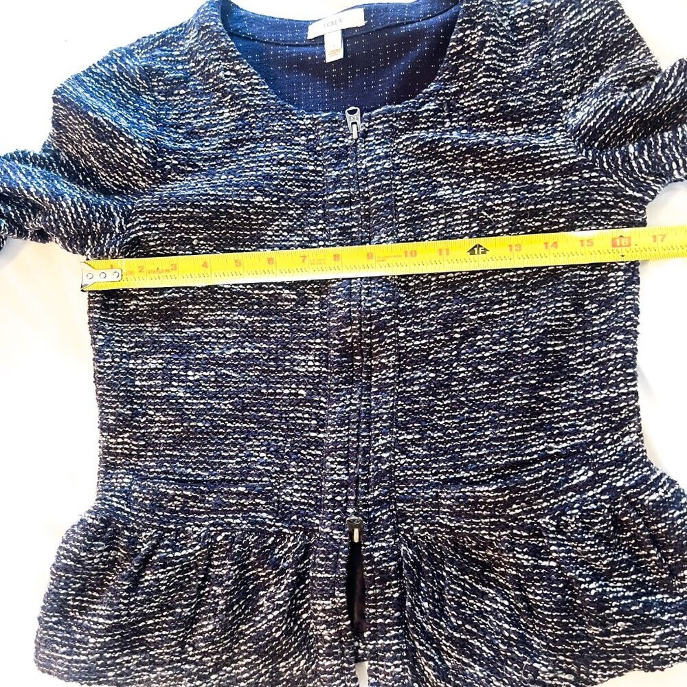 J. Crew Womens Navy Blue White Tweed Boucle Peplum Blazer Jacket Size Small - Picture 8 of 11